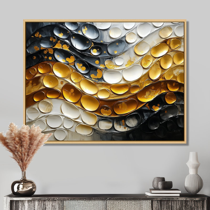 Golden Passage To Transitional Art II - Art mural moderne transitionnel abstrait, H 34 po x l 44 po, Crème, crème