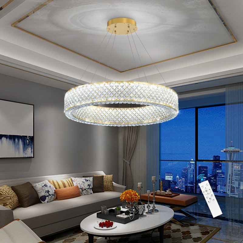 Modern Ring Crystal Dimmable Led Chandelier, Doré