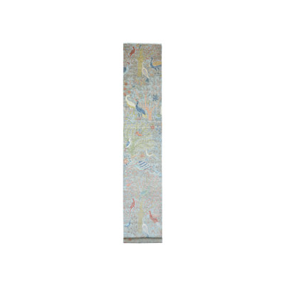2'6"x16' Gray Hand Knotted Afghan Peshawar Birds Design Wool Runner Rug 566467AD7F8C461CB176342E107F82D0