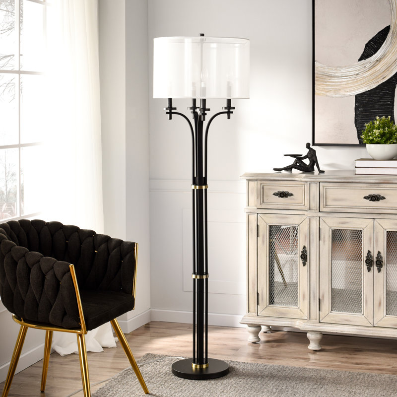 Bellamy Candelabra Floor Lamp - Corcy Gold & Black - White Shade