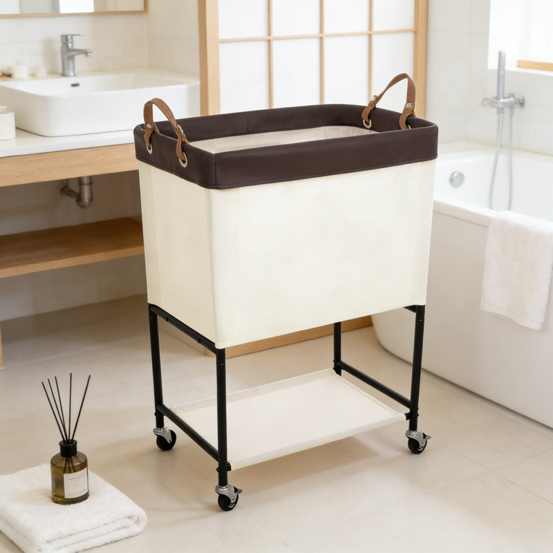 Heavy Duty Rolling Laundry Cart With 2-Tier Sorting System, Lockable Wheels And Sturdy Metal Frame For Laundry Room Organization And Storage