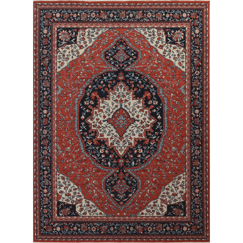 Tapis turc floral rouge en laine Sarouk Farahan noué à la main 8 x 10