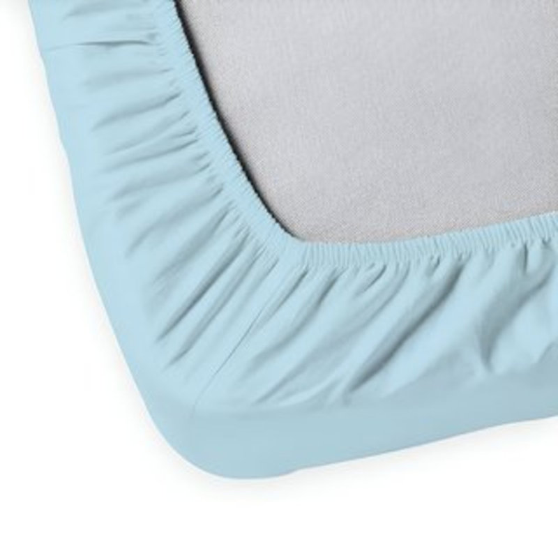 400TC Sateen Solid Cotton Fitted Sheet Fits Upto 8" Deep Pocket, Full / Double Fitted Sheet, Light Blue
