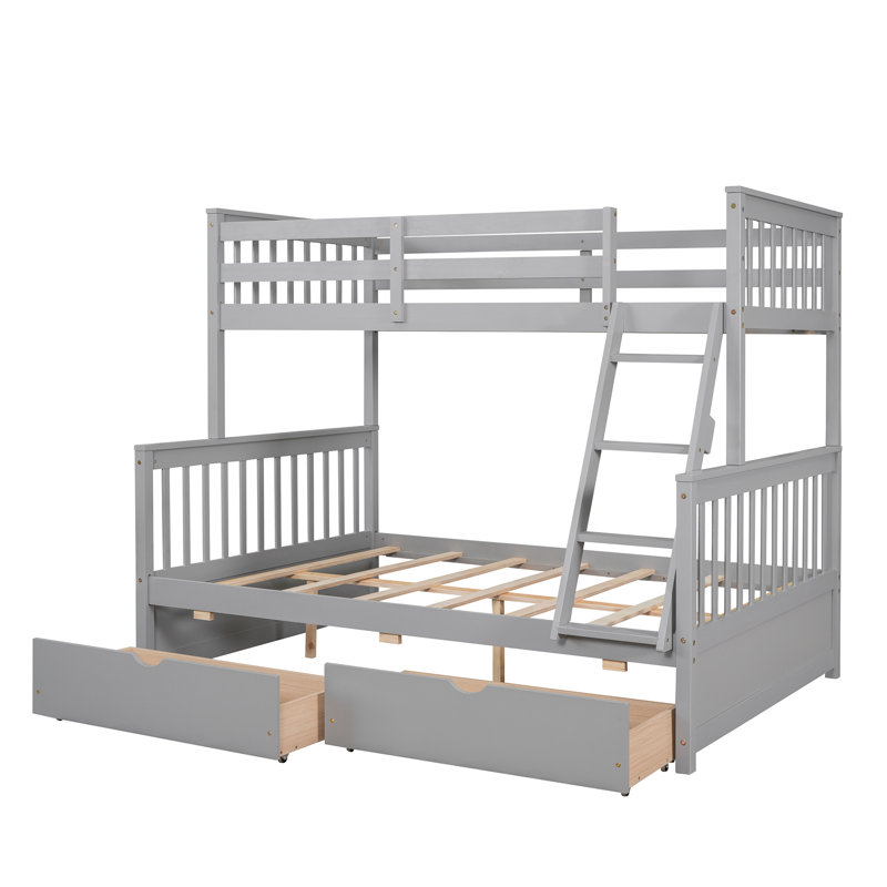 Evalee Kids Twin Over Full Bunk Bed with Drawers, Gray