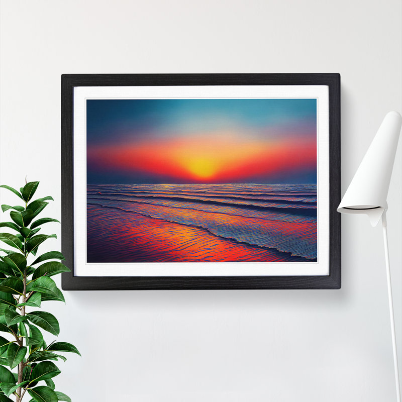 Wonderful Ocean Sunset Framed Print, Black Framed, 25cm H x 34cm W x 2cm D