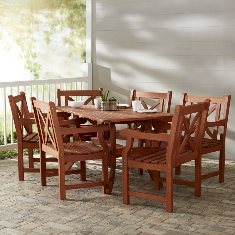 Dusek 6 - Person Eucalyptus Solid Wood Patio Dining Set Umbrella Hole Included Rectangular Table