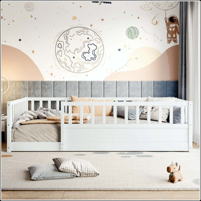 Montessori Floor Bed with High Security Barrier and Door