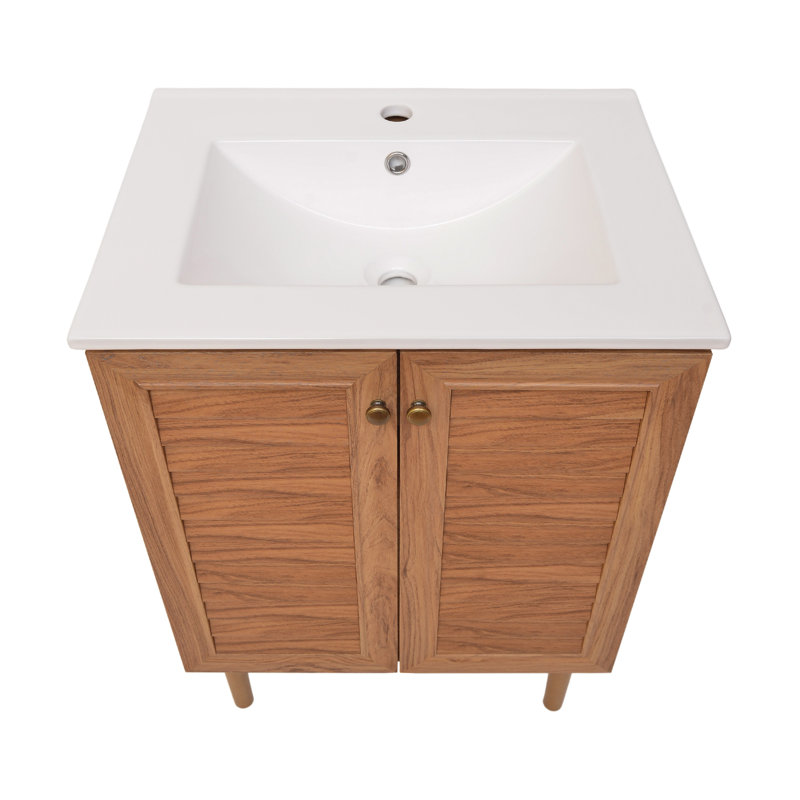 Bron 24" Brown Oak Freestanding Bathroom Vanity with White Sink Top