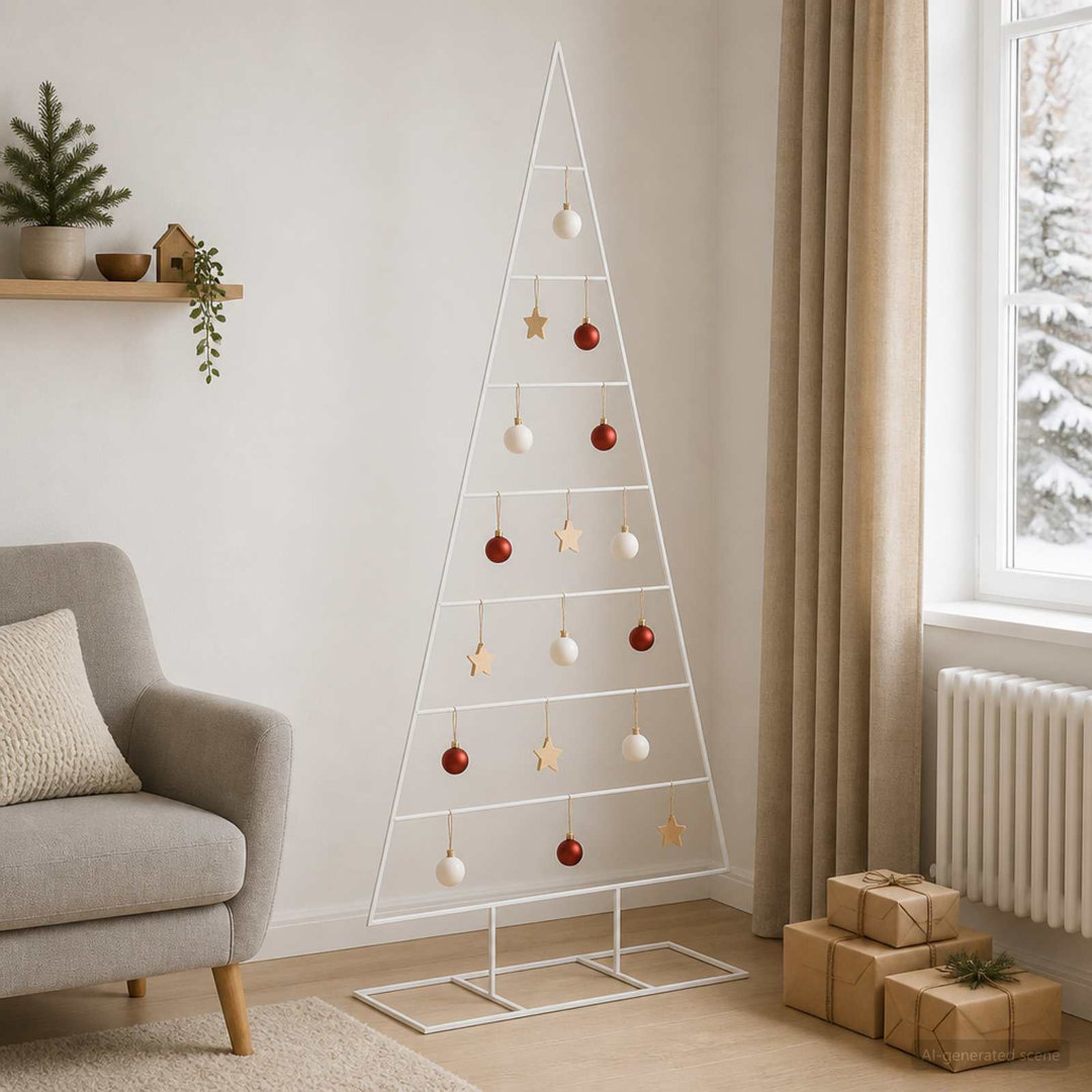 VIDAXL 210 cm Metal Christmas Tree in White with Steel Stand for Indoor Holiday Decor - Image 3