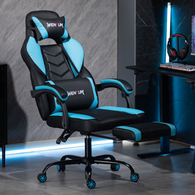 Big and Tall Gaming Chair 350lb Weight Capacity with Footrest, Ergonomic Video Game Chair for Adults with Oversized Headrest and Lumbar Pillow, Computer Chair Gaming for Office（Blue）