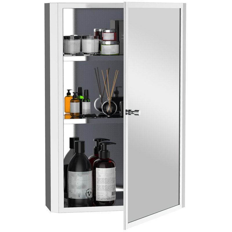 Armoire de salle de bain à miroir avec cadre vertical en acier inoxydable 16 po x 24 po, organisateur de rangement mural avec porte simple