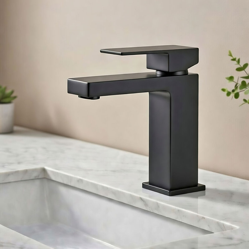Solid Brass Single Handle Bathroom Faucet, Single Hole Bathroom Sink Faucet with Drain Assembly & Deck Plate, Matte Black