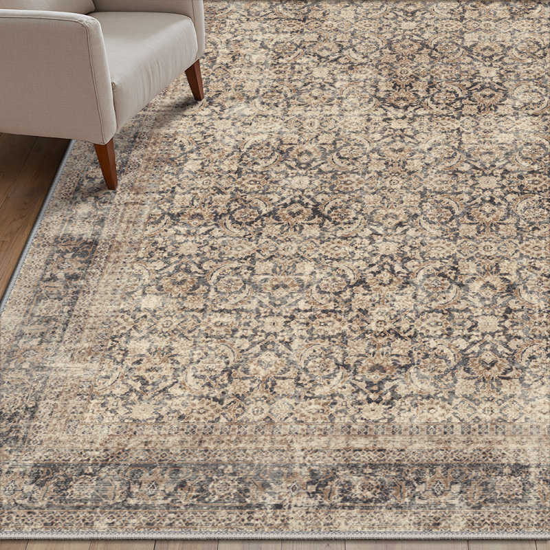 Vintage Distressed Oriental Washable Non-Slip Neutral Gray / Sage Indoor  Runner Rug , Runner 2' x 5'