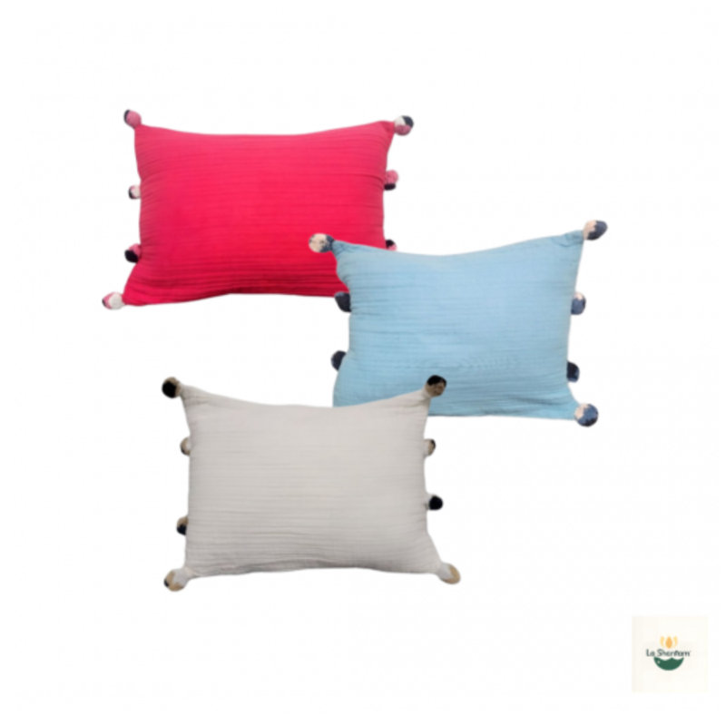 LS Romy Muslin Small Plain Pillow - 14X20X5 Inches (set of 2), Viva Magenta