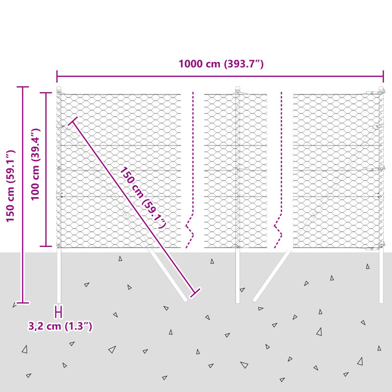 Vidaxl Hexagon Fence Steel, Grey, 100cm H x 1000cm W