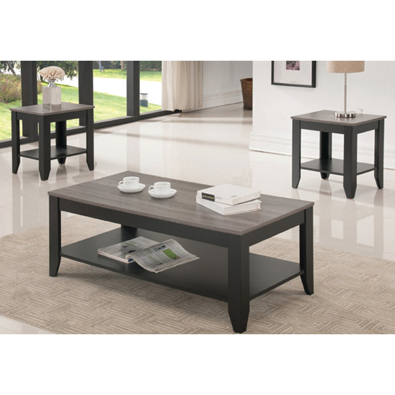 Ensemble de tables basses 3 pièces en bois recyclé look Hanriette