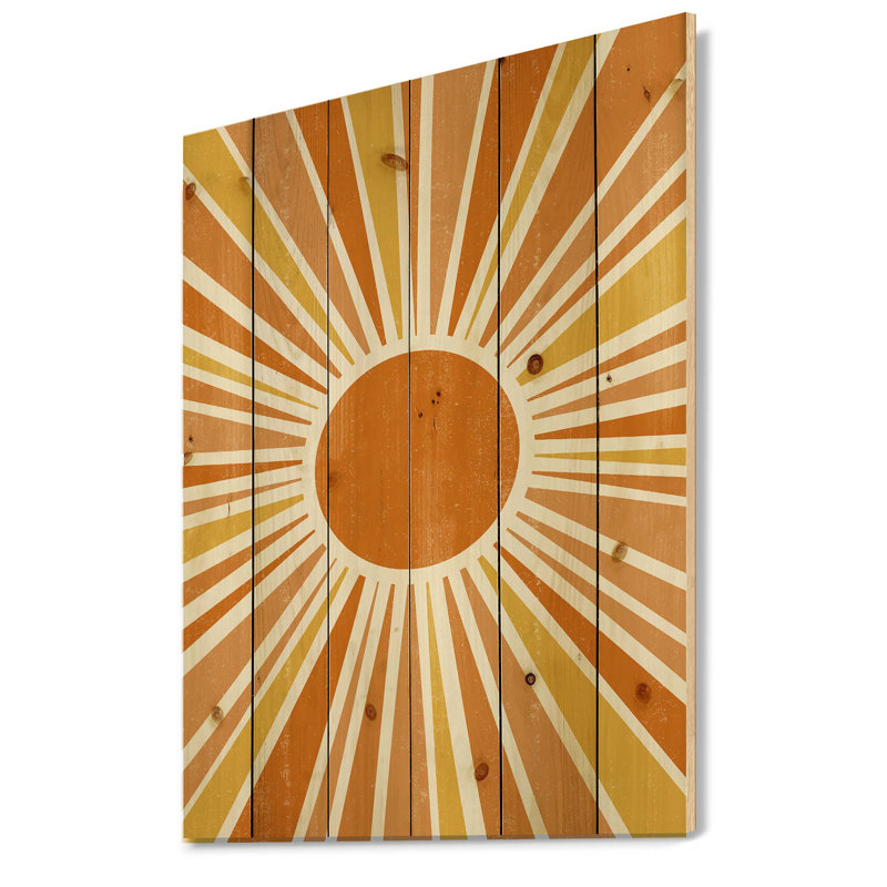 Rayons de soleil orange minimalistes brillants I - impression moderne sur bois de pin naturel, H 35 po x l 25 po x P 0,78 po
