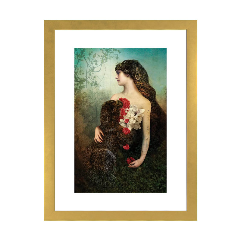 «The Prey» par Catrin Welz-Stein - impression d'art graphique, Papier encadré doré, H 24 po x l 16 po x P 1 po, Blanc