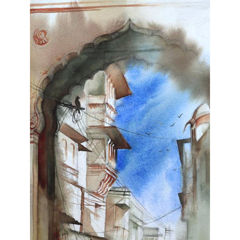 Un oiseau à Bundi | Aquarelle sur papier | Par Deepika Ramshetty