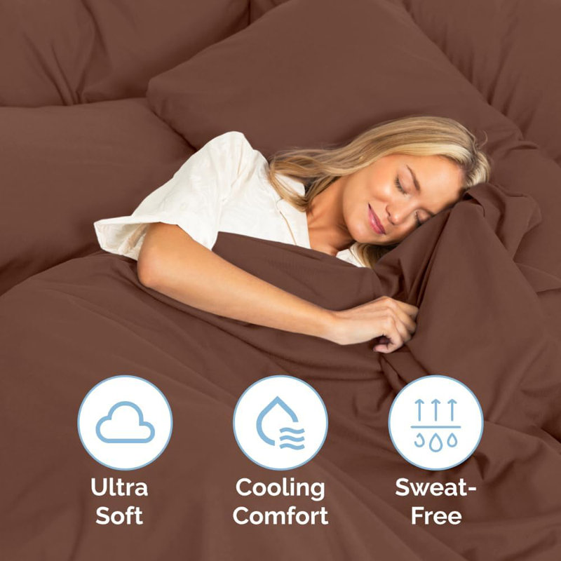 6 Piece Sheet Set, Soft Cooling Bed Sheets, Breathable & Wrinkle Free, Hotel Luxury Bedding, Brown