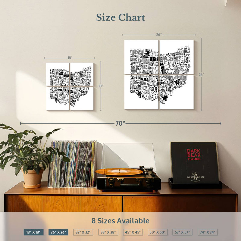 Aliaz Ohio Map Typography, 26" H x 26" W