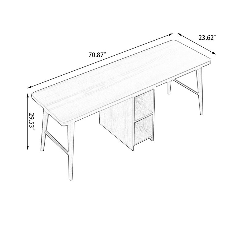 Bureau rectangulaire en bois massif noyer clair, H 29,53 po x l 70,87 po x P 23,62 po