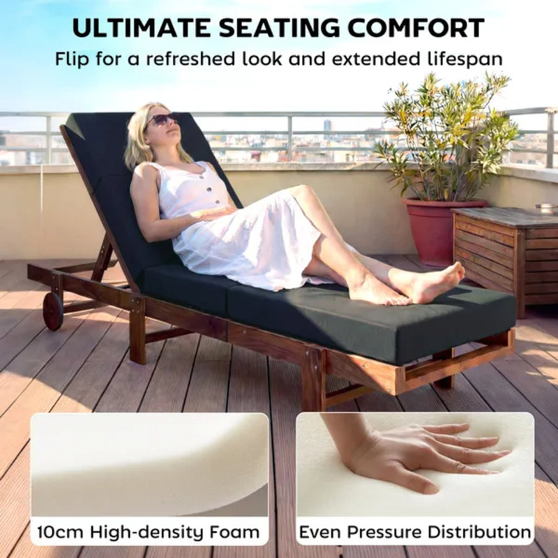 Gray Set of 2 Outdoor Chaise Lounge Cushions, 4" Thick with Ties, 21" x 72"