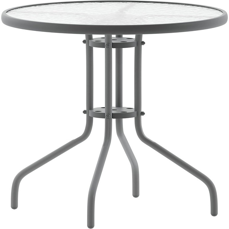 Table ronde en métal trempé 31,5 po avec plateau ondulé Amlie, Transparent / Argent