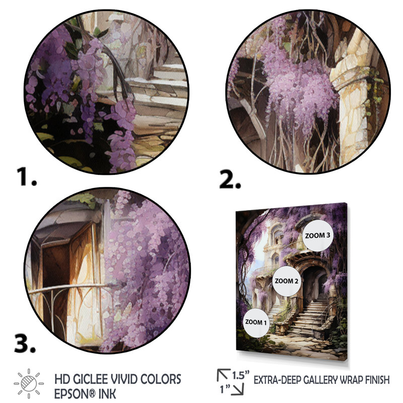 Carrafa Japon Art Wisteria arche III - impression, Cadre naturel flottant, H 44 po x l 34 po x P 1,5 po