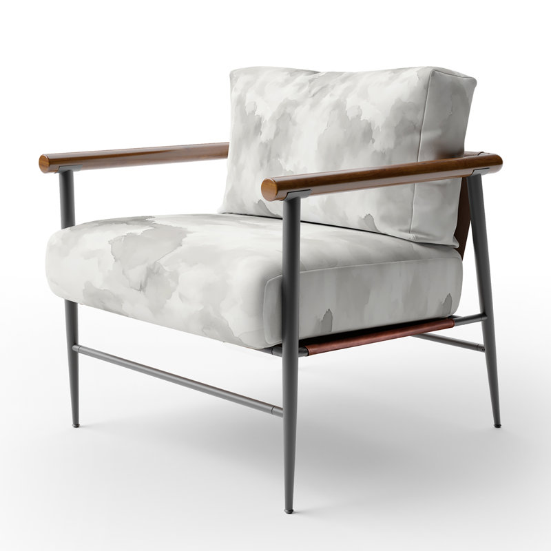 Fauteuil décoratif abstrait - Fauteuil gris minéral délavé, Bras ronds bruns