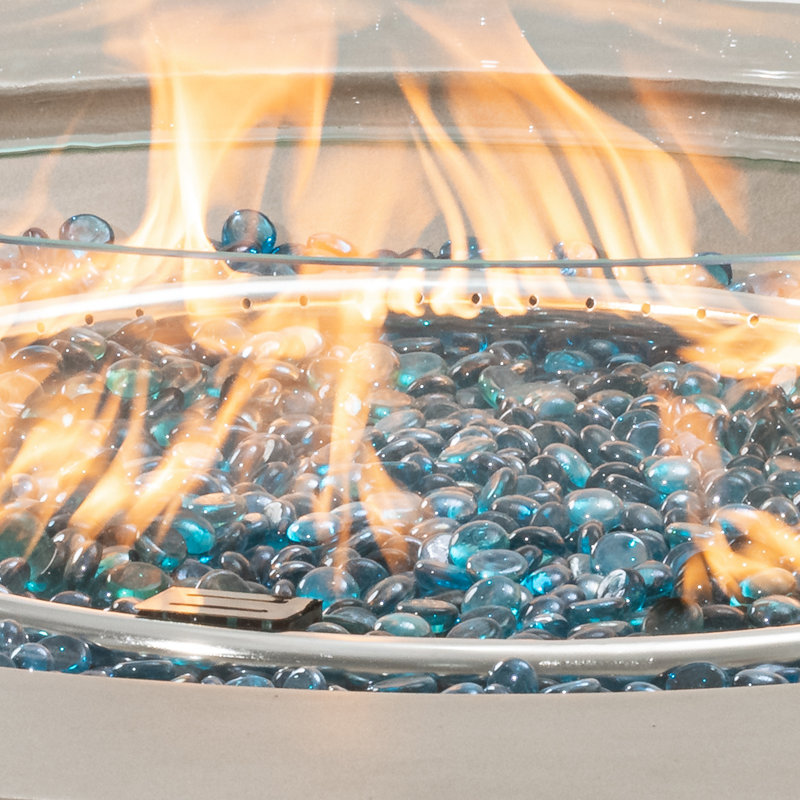Outdoor Concrete Propane Fire Pit Table, Brown/Blue Fire Glass