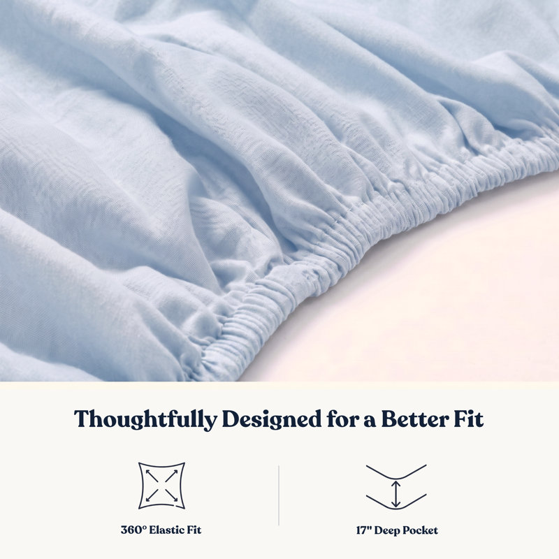 Delara GOTS-Certified Organic Cotton Sateen Fitted Sheet, 400 Thread Count, Soft Long-Staple Cotton, 16" Deep Pocket