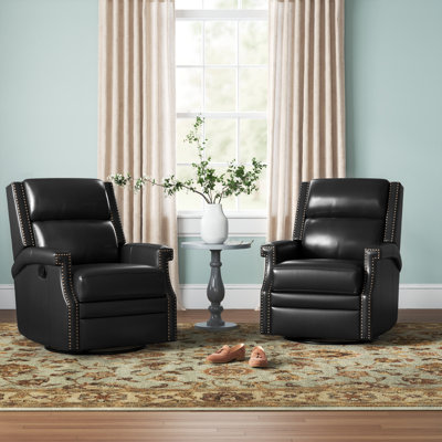 Manning 29.6" Wide Genuine Leather Manual Swivel Rocking Standard Recliner