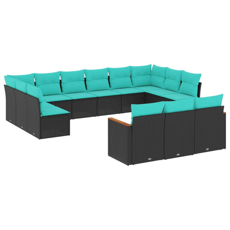  Ensemble de canapé de patio 13 pièces avec coussins en rotin de polyester noir
