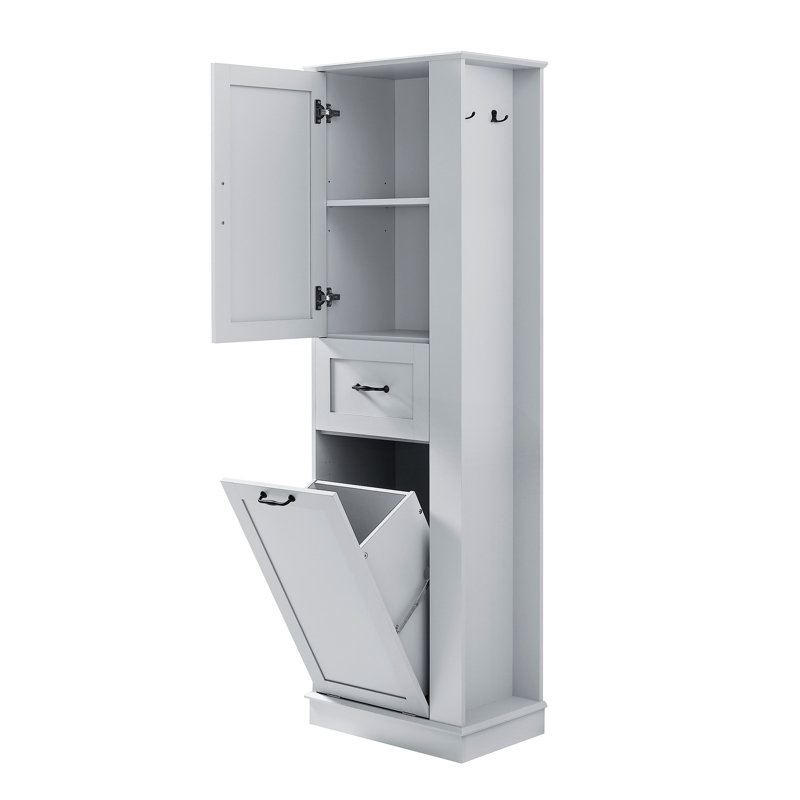 Soft - Close Hinges 80Lbs Capacity Tall Cabinet With Tilt Out Compartment, Adjustable Shelves, Aluminum Alloy Handles For Bathroom, Laundry Room And Home. Gray Rectangle 2 Drawers, 1 Door, Toppling