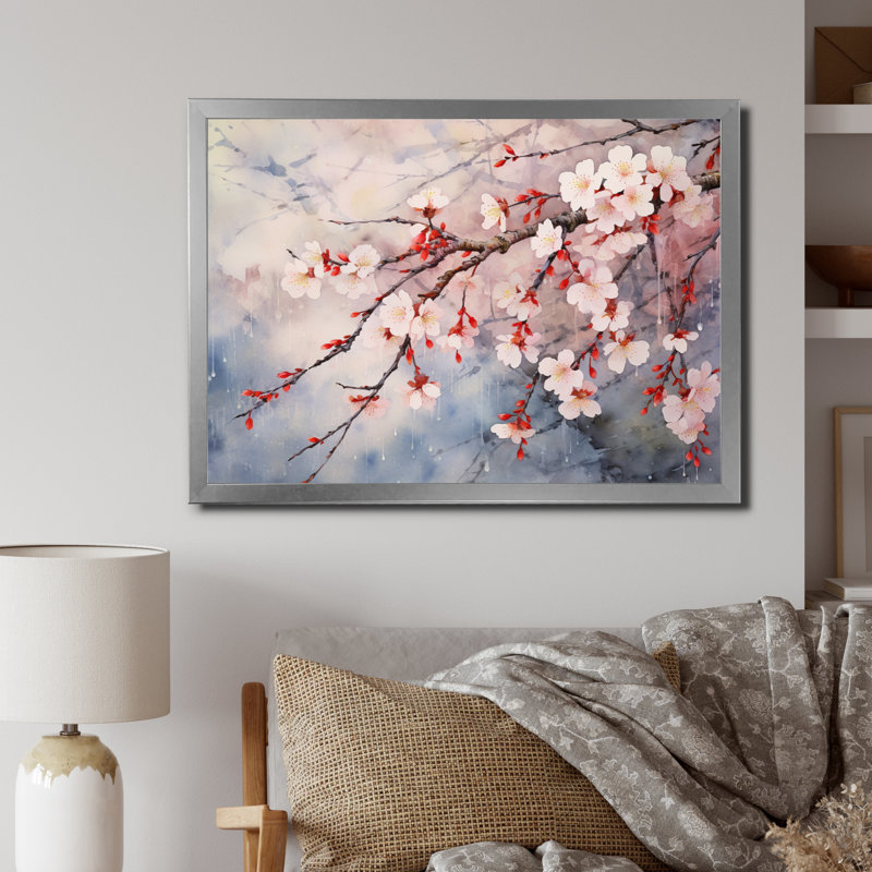 «Flower Whispers Cherry Blossoms» sur toile, H 30 po x l 40 po x P 1,5 po, Cadre simple argenté