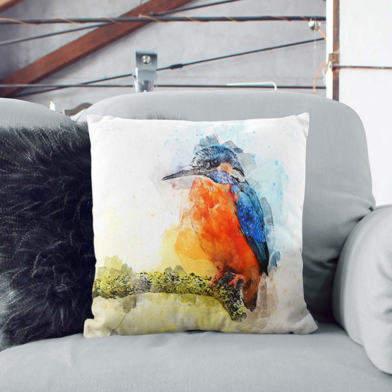Abstract Square Cushion, 40cm H x 40cm W x 15cm D, Yellow/Orange/Blue