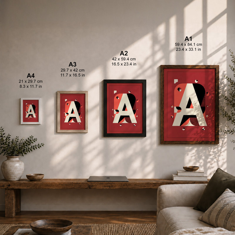 Letter A Deconstructed Geometric - Framed Print, A2 - 59.4 x 42.0 cm, Walnut