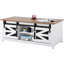 Table basse de style ferme de 122 cm (48 po), table basse rectangulaire avec 2 portes coulissantes de style grange, table rustique en bois à 2 niveaux avec étagères amovibles pour salon, chambre, appartement ou studio, blanc et naturel