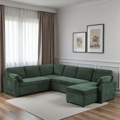 Convertible Sectional Sofa Bed With Reversible Chaise Lounge, Storage Pockets And Charging Devices