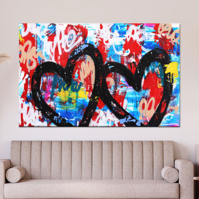Impression sur toile Hearts Graffiti: Contemporary Love, 1P BlackFramedCanves