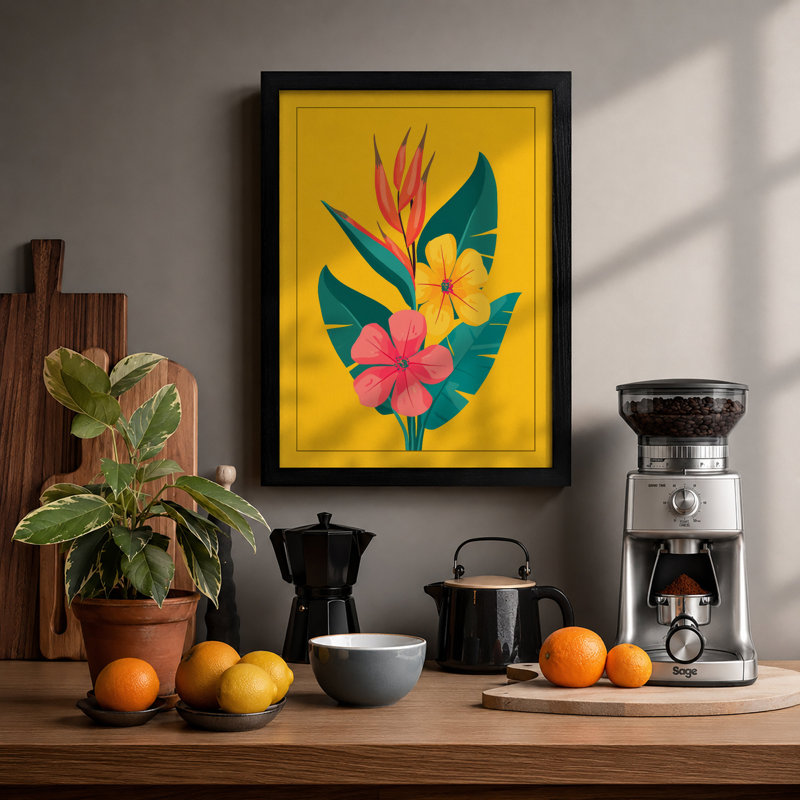 Tropical Bouquet Botanical - Framed Print, A2 - 59.4 x 42.0 cm, Black