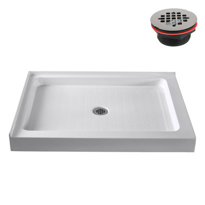 Base de douche 48 po x 36 po en acrylique blanc brillant avec bonde centrale, bonde incluse