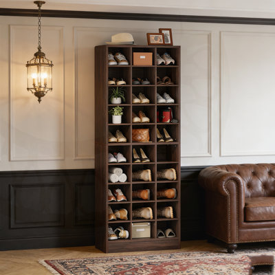 10-Tier Wooden Tresa Cabinet With 30 Cubbies, High-Capacity Space-Saving Organizer For Entryways And Closets.