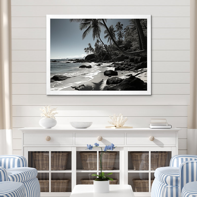 Coastal Tropical Coastline Dreams - Beach & Ocean Wall Art Prints, H 16 po x l 32 po x P 1 po, Cadre photo blanc