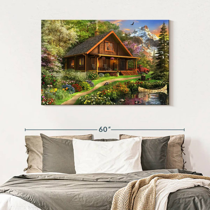 Log Cabin Home, 32" H x 48" W