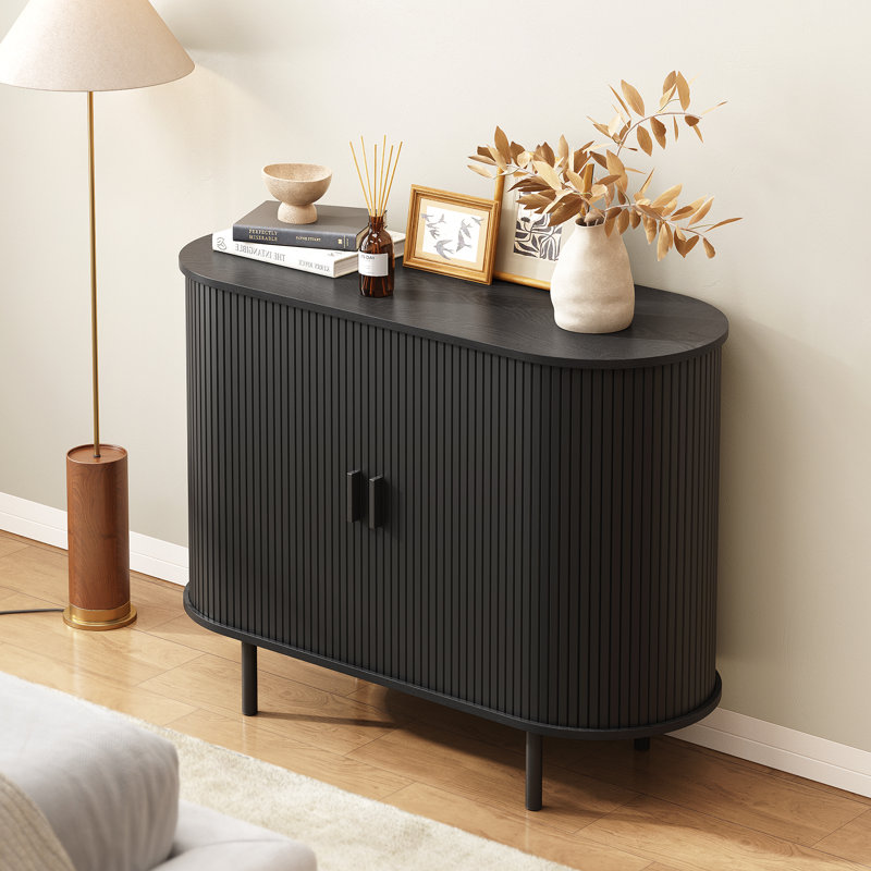 Buffet en bois Jamyia avec 2 portes et tablettes réglables , Noir, H 29,5 po x l 39,3 po x P 15,7 po
