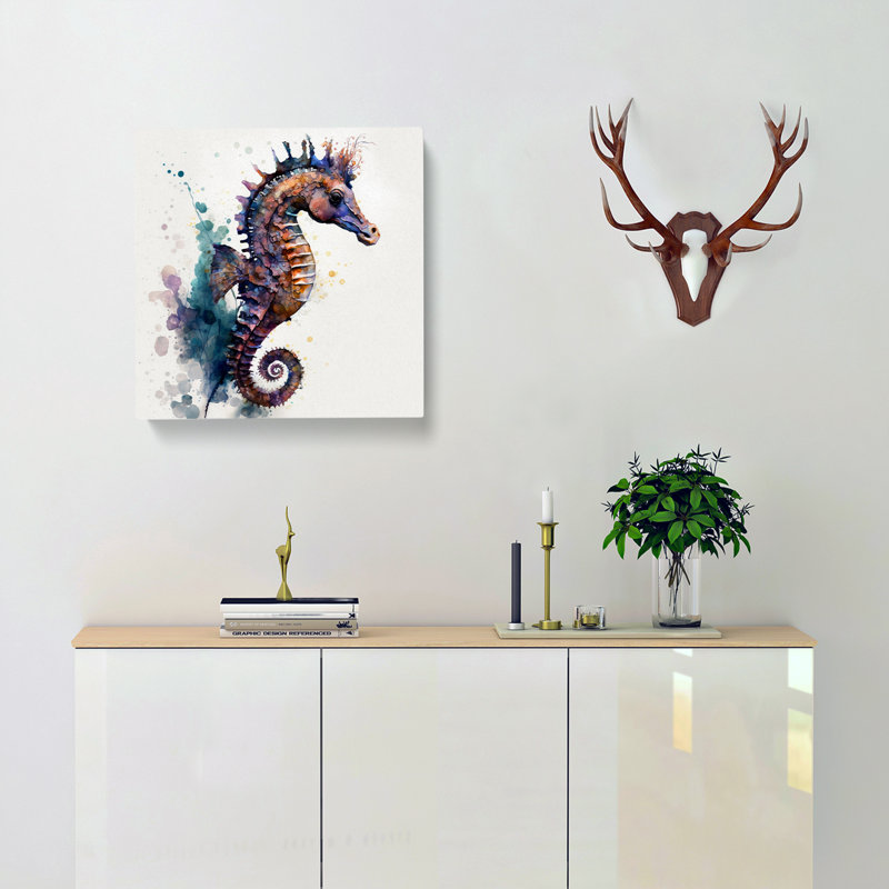 Seahorse Gestural Art - Wrapped Canvas, 50cm H x 50cm W x 3cm D