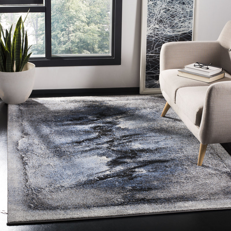Tapis bleu / gris anthracite Dontae, Rectangle 6 pi 7 po x 9 pi