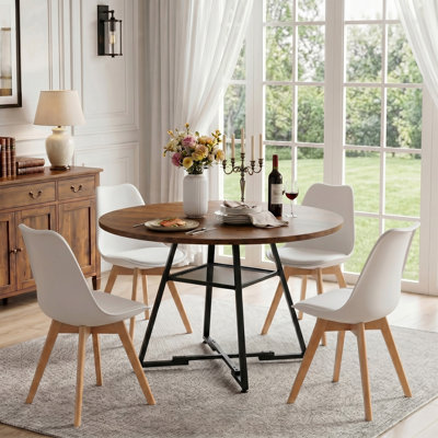Amous 47" Round Industrial Kitchen Dining Table Set With 32.8"H Dining Chair